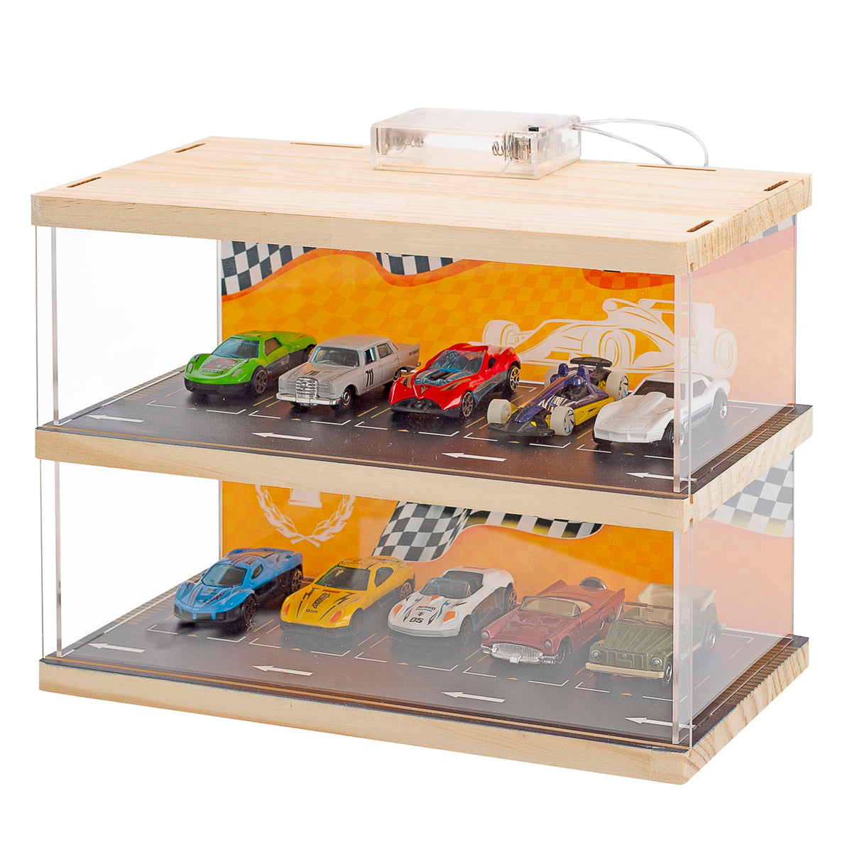 1/64 Hot Wheels Display Case 2-Tier Acrylic Showcase Parking Lot Model, Hot Wheels Storage Garage Parking Lot Diecast Car Showcase