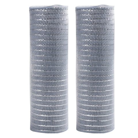 XNHIU Euvoym 2 Rolls Silver Christmas Poly Mesh Ribbon 10 Inches x 10 Yards Metallic Foil Mesh Rolls Metallic Foil Deco Mesh Ribbon for Christmas Tree Wreaths Swag Bows Garland Decoration (Silver)