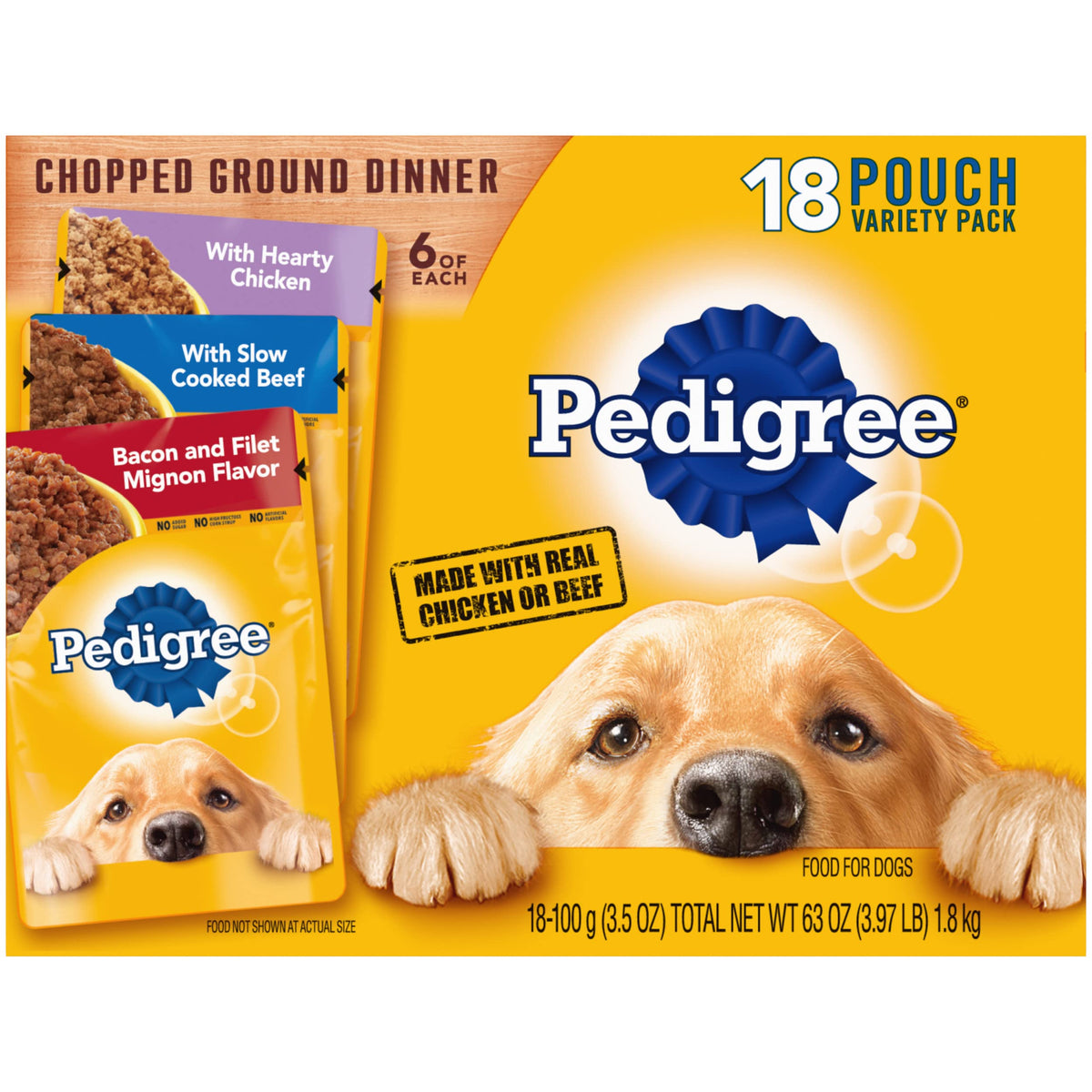 PEDIGREE CHOPPED GROUND DINNER Adult Soft Wet Dog Food 18-Count Variety Pack, 3.5 oz Pouches