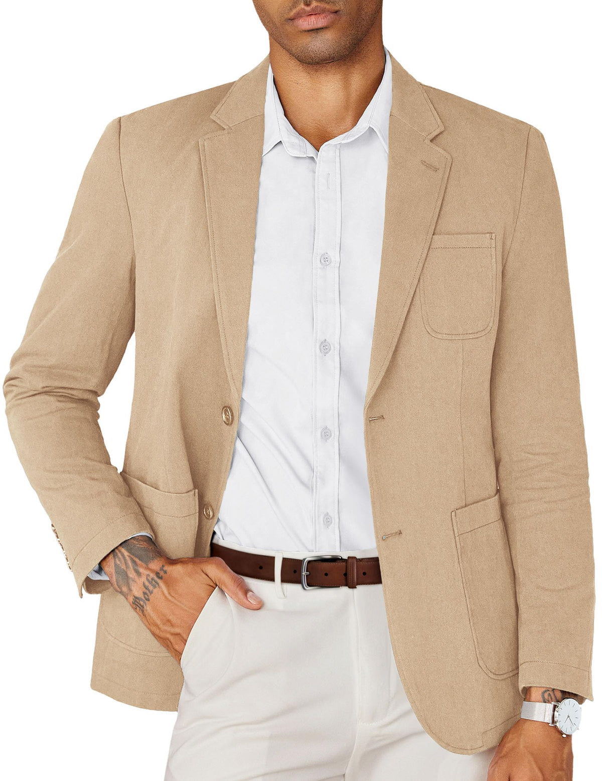 COOFANDY Mens Casual Blazer Cotton Sport Coat Regular Fit Suit Jacket Two Button Blazer Jacket Khaki