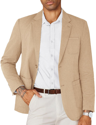 COOFANDY Mens Casual Blazer Cotton Sport Coat Regular Fit Suit Jacket Two Button Blazer Jacket Khaki