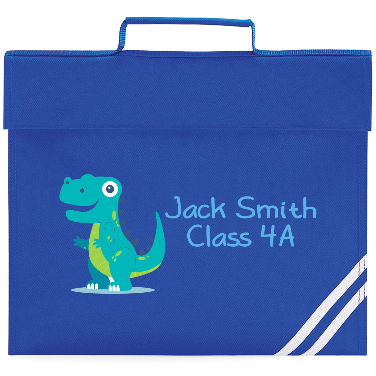 Purple Print House Boys Blue Dinosaur Personalised Book Bag - School Back to School Bags for School Boy - T rex Dinosaur School Books, Bright Royal