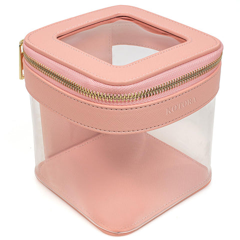 KOTORA Clear Makeup Bag for Women, Portable Travel Makeup Bag Organizer Waterproof Toiletry Bag Cute Makeup Bags Cosmetic Bag Makeup Pouch Car Organizer Storage for Girls, Pink, tall, Clear