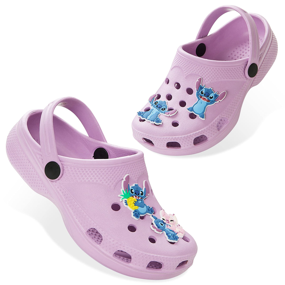 Disney Girls Clogs with Removable Rubber Charms - Girls Gifts (Purple Stitch, 11.5 US)