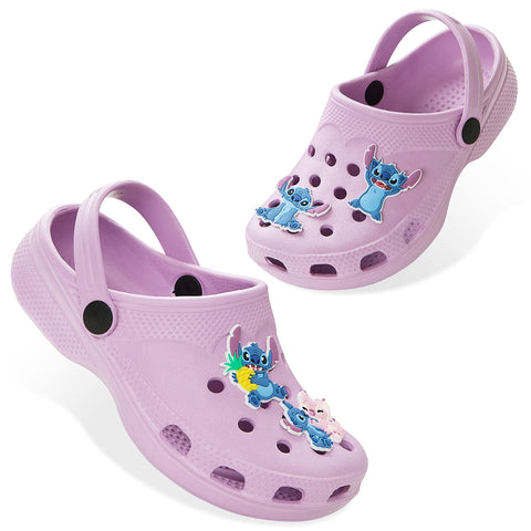 Disney Girls Clogs with Removable Rubber Charms - Girls Gifts (Purple Stitch, 11.5 US)