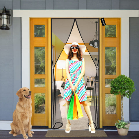 Magnetic Screen Door 165x255cm(65x100inch) Anti Mosquito Mesh Fly Curtain with Hook&Loop-Magnetic Top to Bottom Seal Snaps Shuts Automatically-Easy to Install-for French Door - Black A