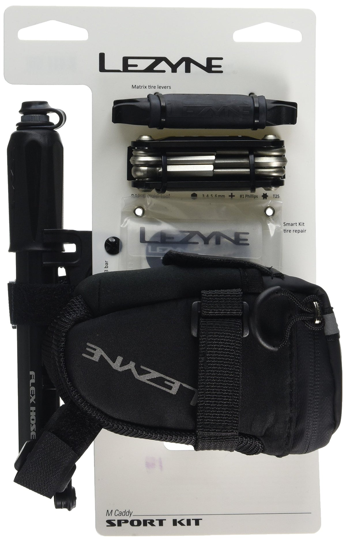 Lezyne M-Caddy Sport Kit Bike Saddle Bag with Pump Tool Patches Tire Levers, Black
