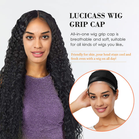 lucicass Wig Cap Wig Grip Cap for Keeping Wigs in Place Non Slip Wig Cap with Built-in Velvet Wig Grip Band Make Your Wig Be Glueless(Black)