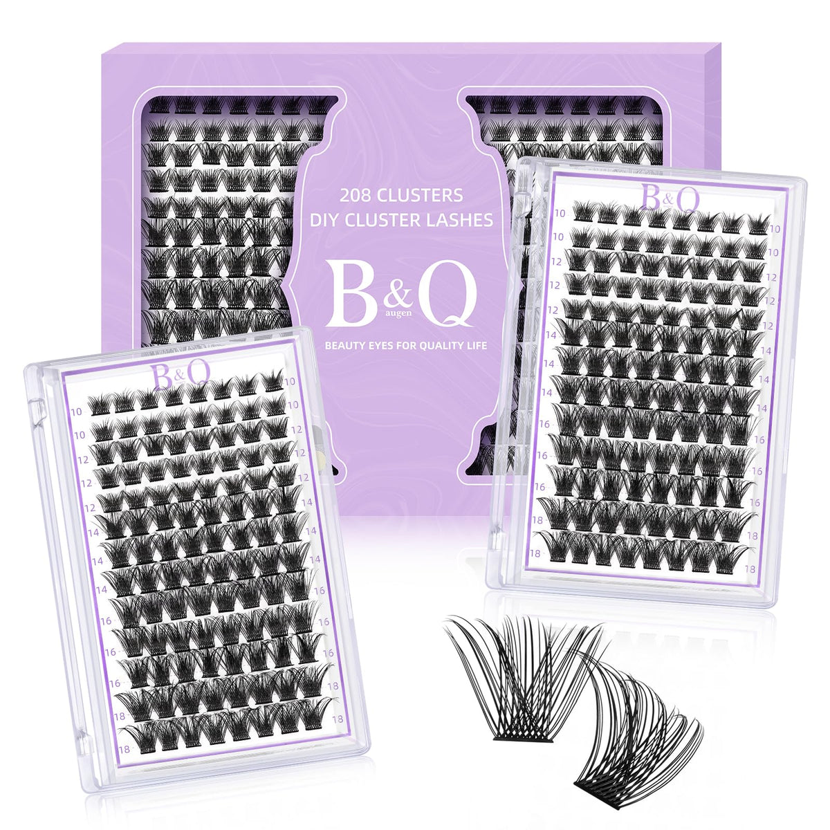 Lash Clusters 208 PCS Cluster Lashes Individual Lashes B02 Eyelash Extensions 10-18mm DIY Lash Extensions D Curl Volume Wispy Soft Comfortable Band False Lashes (D-10-18MIX,B02)