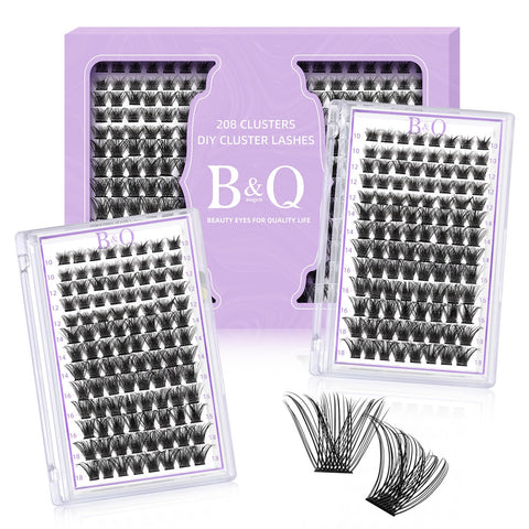 Lash Clusters 208 PCS Cluster Lashes Individual Lashes B02 Eyelash Extensions 10-18mm DIY Lash Extensions D Curl Volume Wispy Soft Comfortable Band False Lashes (D-10-18MIX,B02)