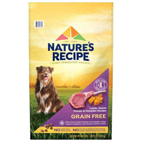 Nature?s Recipe Dry Dog Food, Grain Free Lamb, Sweet Potato & Pumpkin Recipe, 24 lb. Bag