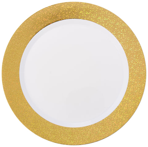 amscan Premium Plastic Plates | White w/Gold Prismatic Border | 7.5" | Pack of 20 | Party Supply