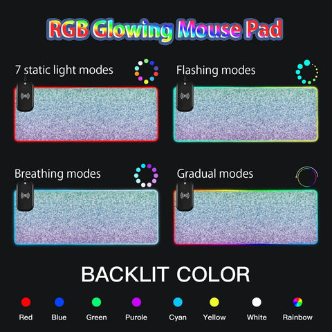 Gradient Colorful Glitter Wireless Charging Mouse Pad for Mobile Phone Extra Large Gaming Mousepad with 13 Lighting Modes Mouse Mat for Gaming MacBook PC Laptop Desk Office Home