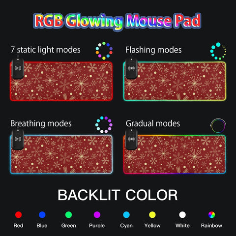 Christmas Snowflake Wireless Charging Mouse Pad for Mobile Phone Extra Large Gaming Mousepad with 13 Lighting Modes Extended Mat for Office Home Gaming MacBook PC Laptop