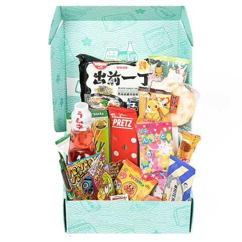 Mashi Box Asian Dagashi Snack Surprise Mystery Box 25 Pieces w/ 3 FULL SIZE Items Including Drink, Instant Noodle, Assortment of Chinese, Korean, Japanese Sweet and Savory Snacks, Candy, Food