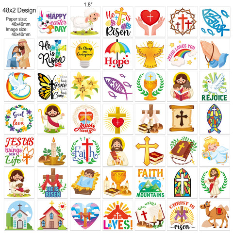 HOWAF 96pcs Religions Easter Temporary Tattoos, Happy Easter Day Temporary Tattoos for Kids, Christian Easter Waterproof Tattoos Stickers for Easter Spring Party Favors, Easter Jesus Cross Tattoos