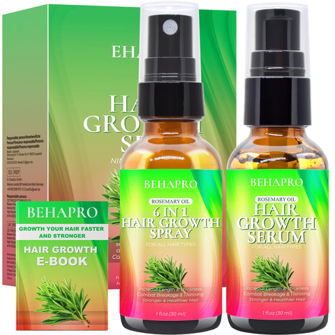 Rosemary Oil for Hair Growth w/Hair Growth Serum,Heat Protectant Spray,Argan Castor Diluted Rosemary Oil for Damaged Hair & Hair Loss,Ingrown Hair Care Scalp Treatments,Christmas Gifts for Women Men