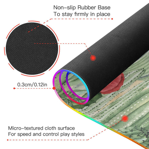 Floral Cactus Succulents Wireless Charging Mouse Pad for Mobile Phone Extra Large Gaming Mousepad with 13 Lighting Modes Computer Mat for Gaming MacBook PC Laptop Desk Home Office