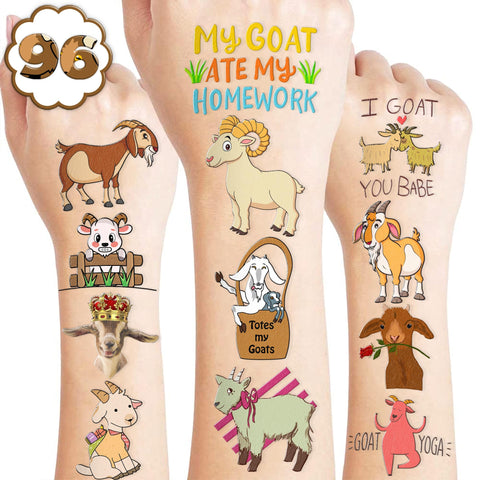 Generic Goat Temporary Tattoos Birthday Party Supplies Favors Decorations Super Cute 96PCS Fake Tattoos Stickers for Boys Girls School Classroom Rewards Gifts Ideal Halloween
