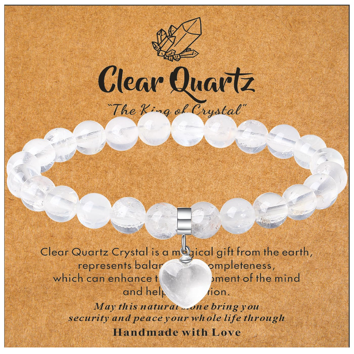 XIANNVXI Clear Quartz Bracelet Clear Quartz Crystal Bracelet Heart Bracelets for Women,Ladies Bracelet 8mm Gemstone Beaded Bracelet Jewellery Gift for Anniversary Valentines
