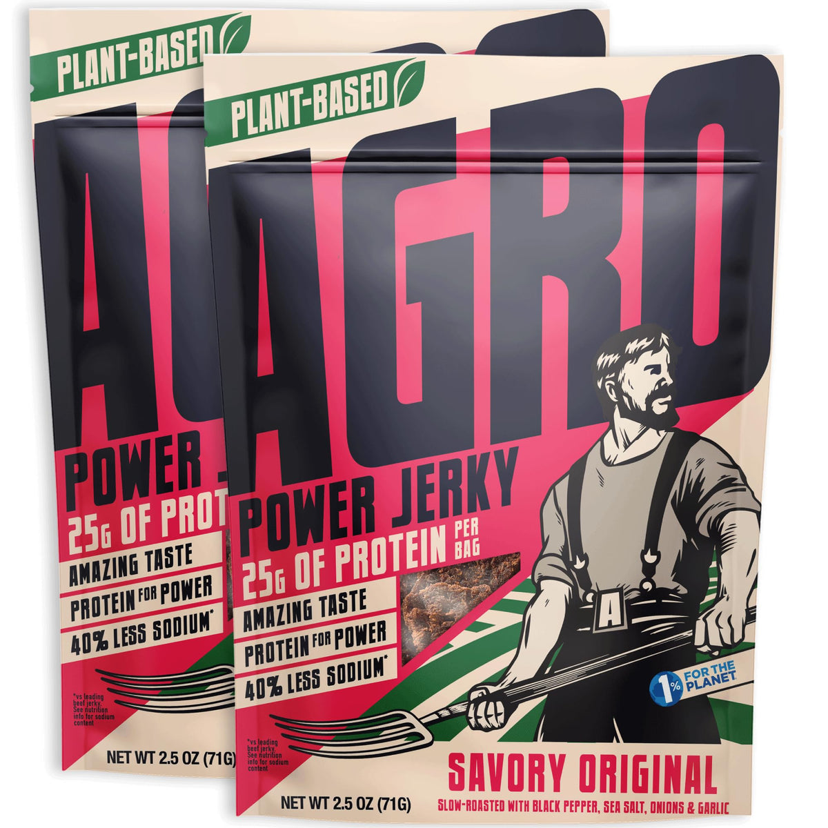 AGRO Power Jerky, 25G Protein, 40% Less Sodium, Meatless, 2 Pack, Savory Original