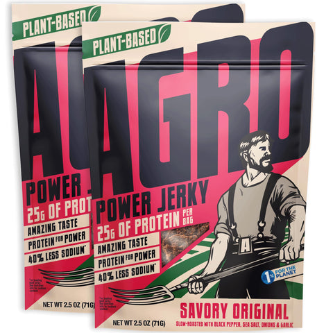 AGRO Power Jerky, 25G Protein, 40% Less Sodium, Meatless, 2 Pack, Savory Original