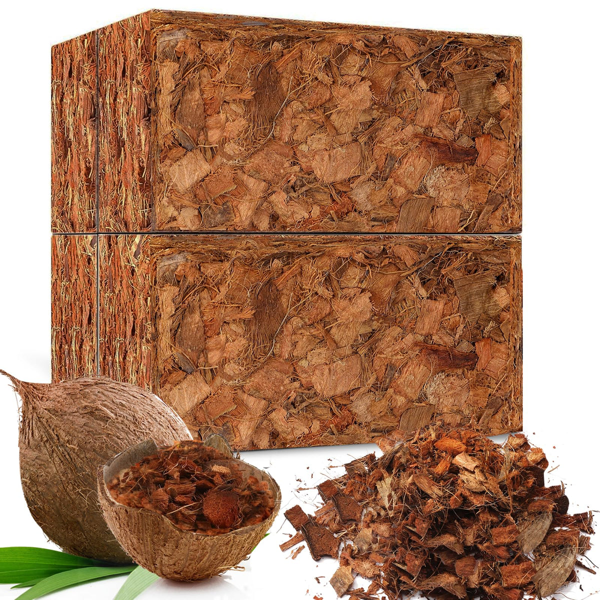 Doter Coco Chips Substrate 4.4 LBS, Organic Coconut Husk Brick with Low EC and pH Balanced, Easy to Expand Coco Coir Mulch Medium for Garden Flowers & Reptile Bedding (4 Pcs)