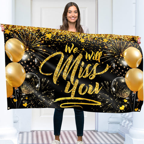 We Will Miss You Banner - Good Luck banner and decoration - Sorry Your Leaving decorations - 5ft x 3ft with 4 brass holes - Vivid Digital Print - 110Den Thick polyester - Double Seam