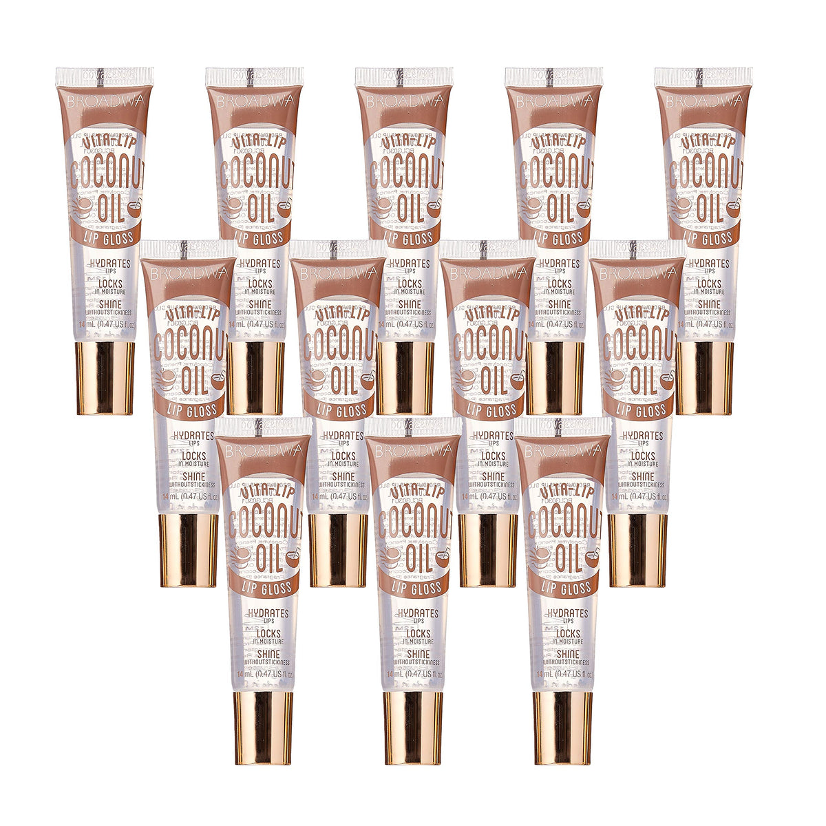 KISS Broadway Clear Lip Gloss 0.47oz/14ml 12Pcs (Coconut Oil)