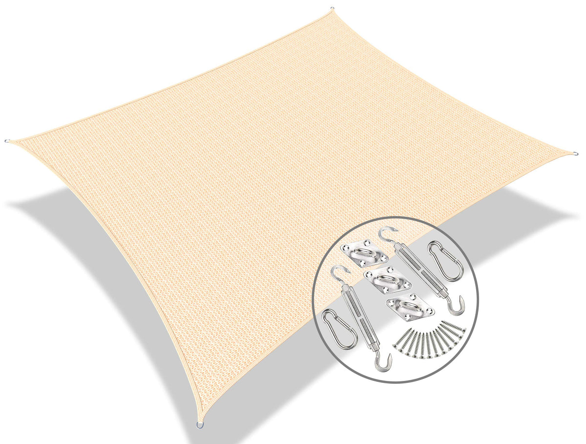 VOUNOT Sun Shade Sail Rectangle 5m x 3m with Fixing Kit, 95% UV Block Breathable HDPE Awning, Sunscreen Canopy for Outdoor Garden Patio Lawn, Ivory