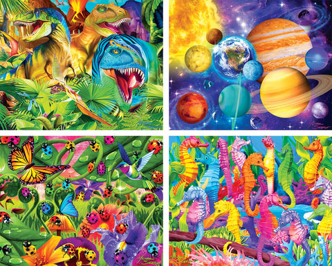 MasterPieces Puzzle Set - 4-Pack 100 Piece Jigsaw Puzzle for Kids - Glow in The Dark 4-Pack Blue - 8"x10"
