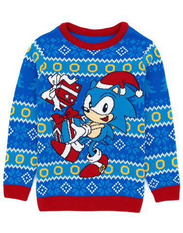 SONIC THE HEDGEHOG Kids Christmas Jumper | Boys Girls Video Game Movie Festive Navy Knitted Sweater | Xmas Gifts for Him Her 7-8 Years