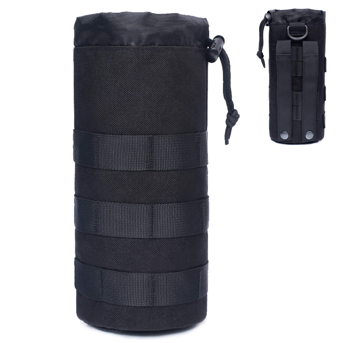 Azarxis Water Bottles Pouch Bag Tactical Molle Military Drawstring Water Bottle Holder Mesh Hydration Carrier Attachment Travel Outdoor Sports Gear (Black)