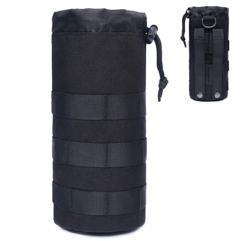 Azarxis Water Bottles Pouch Bag Tactical Molle Military Drawstring Water Bottle Holder Mesh Hydration Carrier Attachment Travel Outdoor Sports Gear (Black)