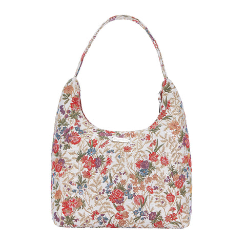 Signare Tapestry Hobo Shoulder bag Slouch Purse For Women with Flower Meadow Design (HOBO-FLMD)