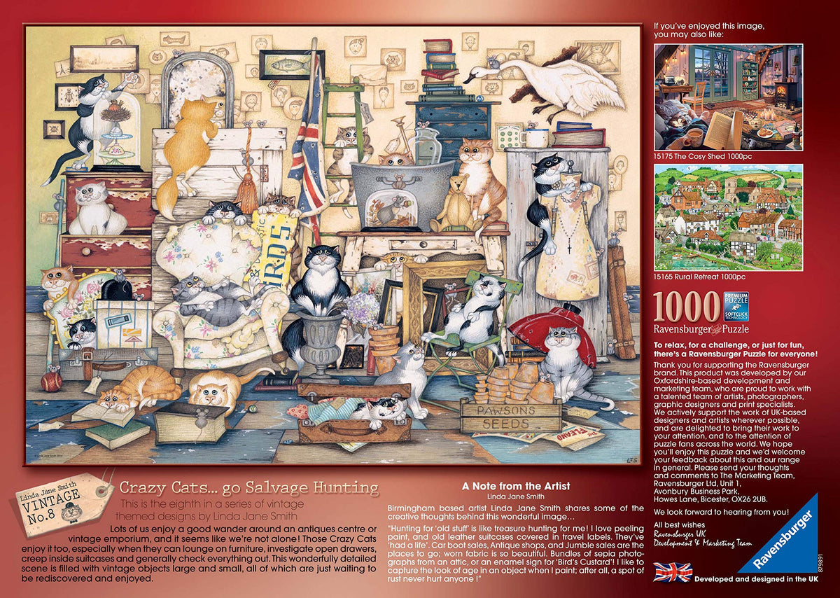 Ravensburger Crazy Cats Vintage No.8 - Go Salvage Hunting 1000pc Jigsaw Puzzle