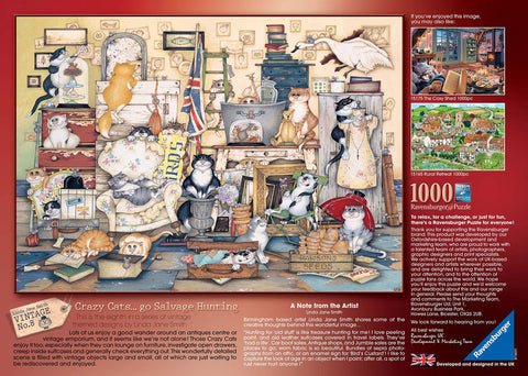 Ravensburger Crazy Cats Vintage No.8 - Go Salvage Hunting 1000pc Jigsaw Puzzle