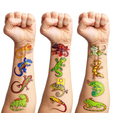 93 PCS Lizard Temporary Tattoos Reptile Birthday Party Decorations Favors Supplies Decor Jungle Gecko Tattoos Stickers for Kids Cute Gifts School Prizes Rewards