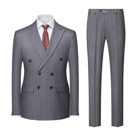MOGU Mens Double Breasted Pinstripe Suit 2 Piece Slim Fit Tuxedo Formal Jacket and Pants for Business Wedding Prom Size XL Dark Grey
