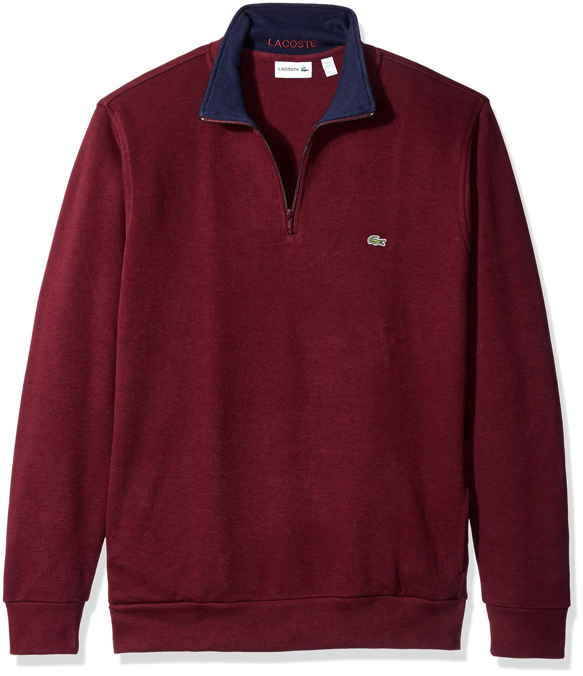 Lacoste Men's Half Zip Lightweight Sweatshirt with Logo at Neck, Vendange/Navy Blue, 7