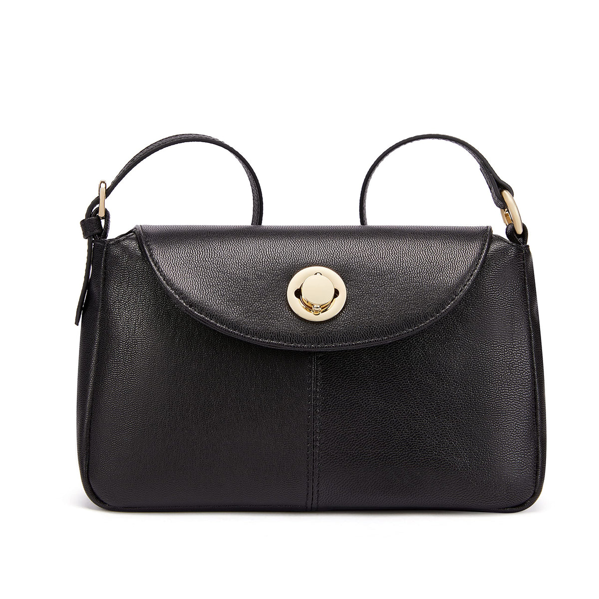 Goatskin Leather Crossbody Shoulder Handbags Premium Small Crossover Travel Purse With TWO Adjustable Straps (1-Black)