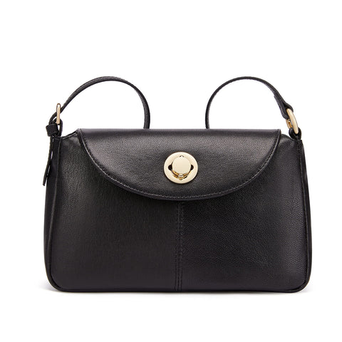 Goatskin Leather Crossbody Shoulder Handbags Premium Small Crossover Travel Purse With TWO Adjustable Straps (1-Black)