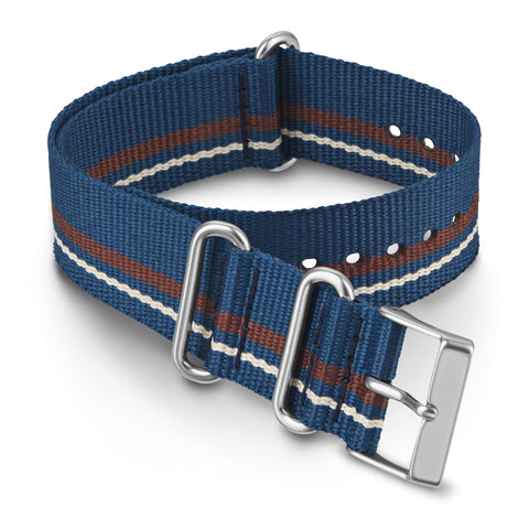 Timex 20mm Fabric Double-Layer Slip-Thru Strap - Blue & Brown Stripe with Silver-Tone Buckle