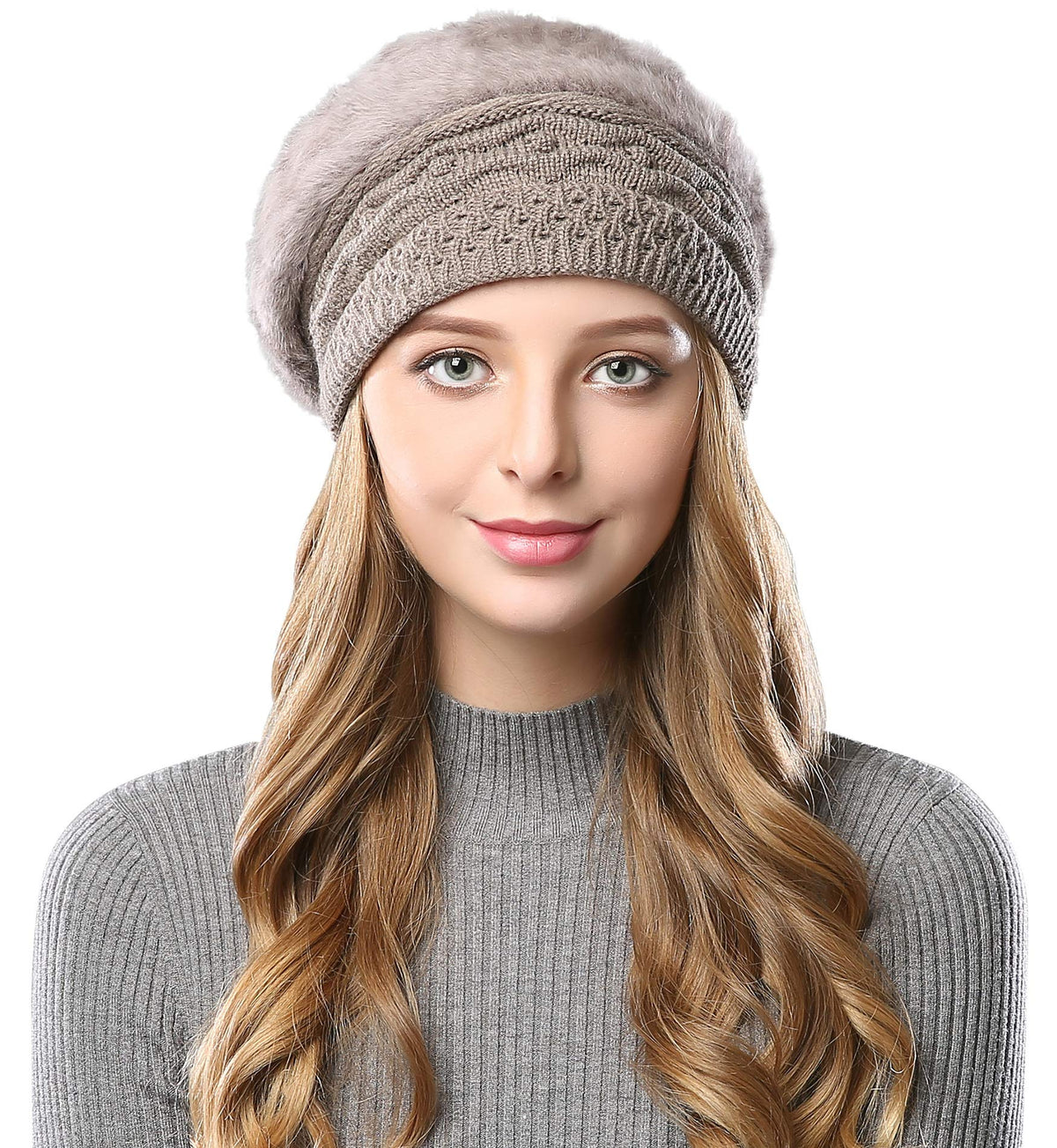 Superora Beanie Hat for Ladies Double Layer Fleece Line Winter Rib Knit HatsBeret Hat French Cap Vintage Knitted Braided Crochet Chic Beanie Winter Fleece Crochet Light Weight Vintage Pretty Classic