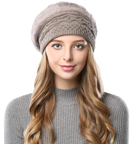 Superora Beanie Hat for Ladies Double Layer Fleece Line Winter Rib Knit HatsBeret Hat French Cap Vintage Knitted Braided Crochet Chic Beanie Winter Fleece Crochet Light Weight Vintage Pretty Classic