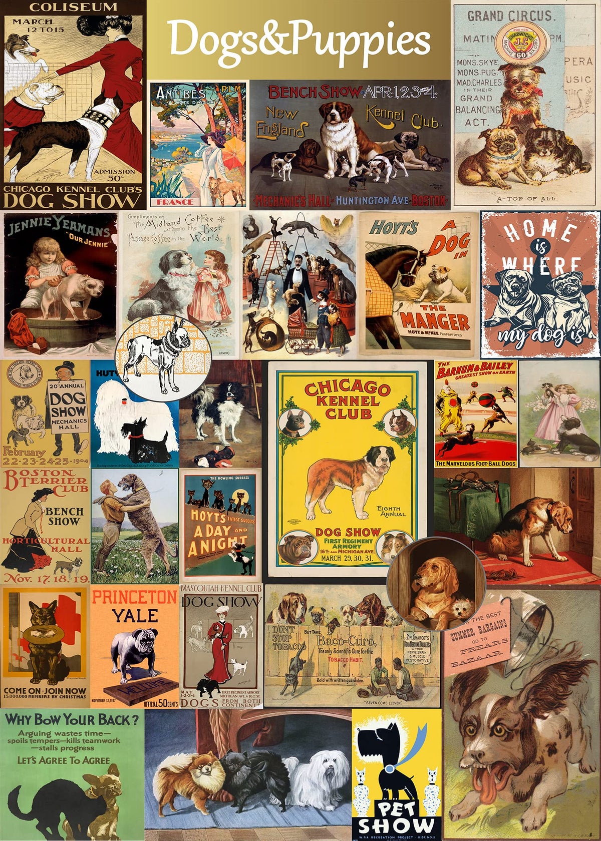 Vintage Dog Jigsaw Puzzles,Puppy Dog Puzzles for Adults 1000 Pieces, PICKFORU Animal Puppies Puzzle Retro as Dog Lover Gift