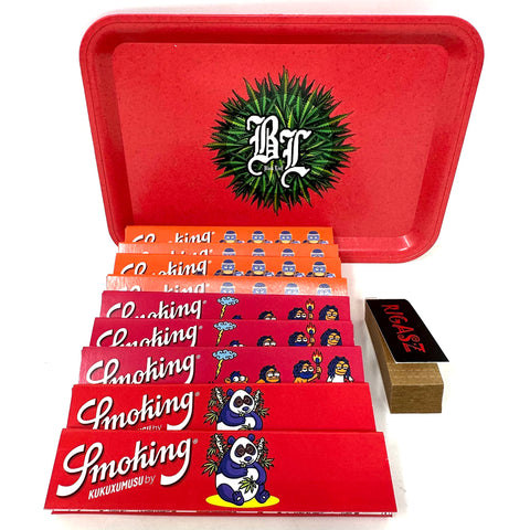 Rigasz Tips 9 pack Smoking KS Slim Kukuxumusu Rolling Papers with BL RED Biodegradable Rolling Tray
