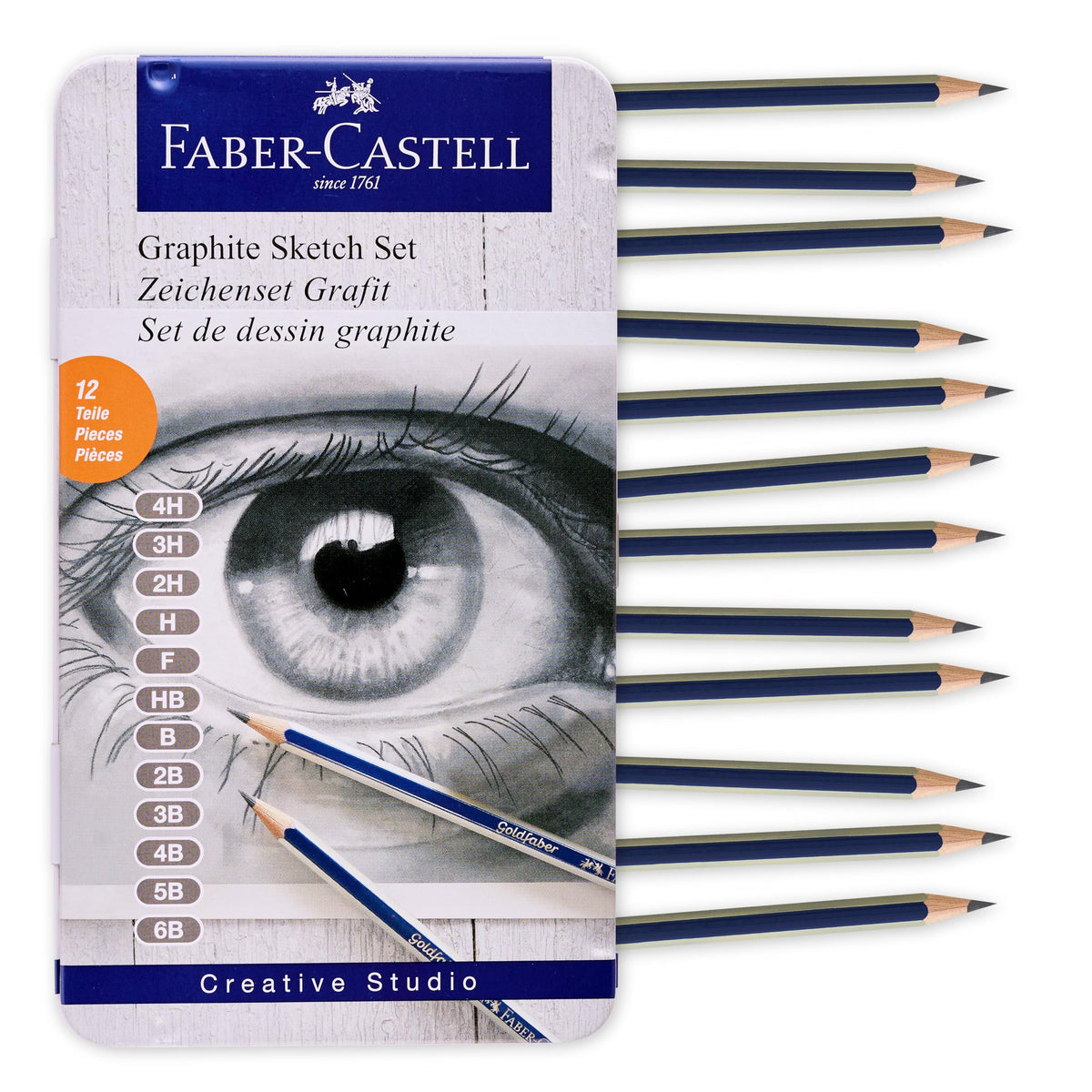 Faber-Castell Graphite Pencils Drawing Set: 12 Art Pencils for Sketching (4H, 3H, 2H, H, F, HB, B, 2B, 3B, 4B, 5B, and 6B), Shading Pencils for Drawing and Sketching, Graphite Drawing Kit