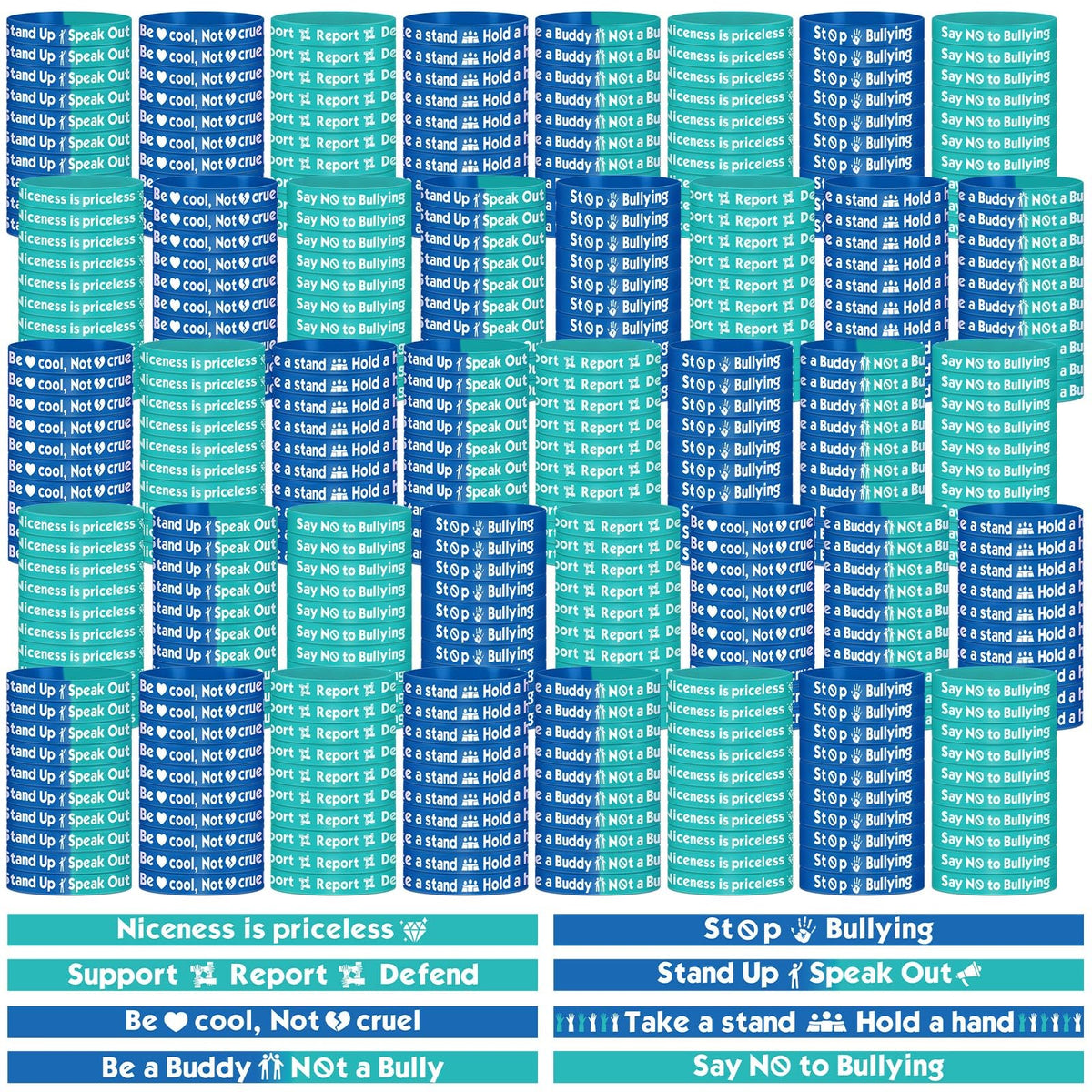 Gemscream 400 Pcs Anti Bullying Wristbands Bulk Against Bullying Silicone Bracelet Unisex Stretchy Motivational Silicone Wristbands for Women Men Anti Bullying Awareness Fundraising Support Group