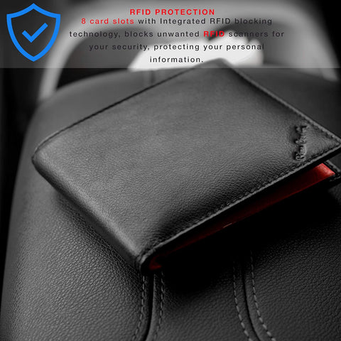 Mens Genuine Leather Wallet - Nappa by Pierre Cardin | RFID Blocking | Soft, Smooth, Durable & Crease Proof Bi-Fold Gents Wallet (Black/Red Inner)